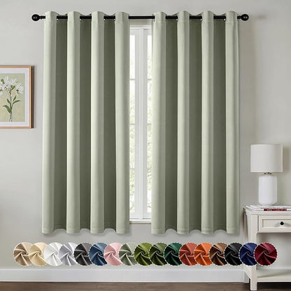 MIULEE Sage Green Blackout Curtains for Bedroom Living Room 63 Inches Long 2 Panels, Thermal Insulated Room Darkening Drapes Solid Grommet Noise Reduction Light Blocking Window Treatments 50x63 Inch