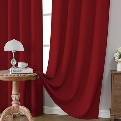 CUCRAF Red Blackout Curtains 72 inch Length 2 Panels Set, Rod Pocket Room Darkening Drapes for Bedroom Living Room, Insulated Thermal Light Blocking Window Curtain (W52 x L72 Inch)