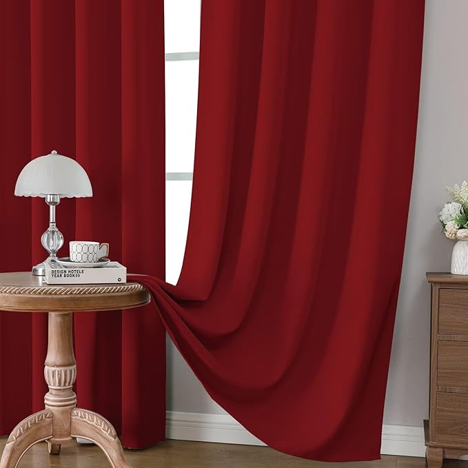 CUCRAF Red Blackout Curtains 63 inch Length 2 Panels Set, Rod Pocket Room Darkening Drapes for Bedroom Living Room, Insulated Thermal Light Blocking Window Curtain (W52 x L63 Inch)