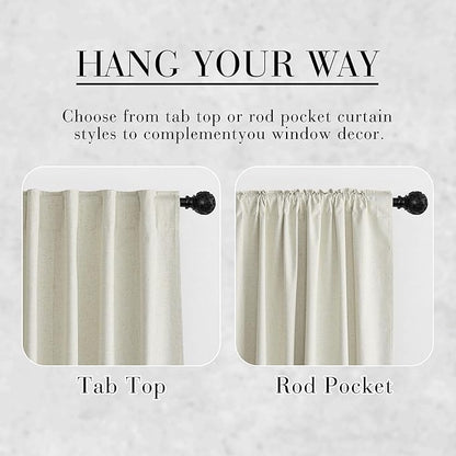 RYB HOME Cream Beige Linen 100% Blackout Curtains for Bedroom W52 x L120, Extra Long Linen Blackout Curtains Privacy Assurd& Thermal Insulated for Sliding Door/Living Room/Nursery, 2 Panels