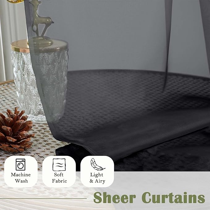 Lecloud Black Sheer Curtains 108 Inches Long 2 Panels Set, Extra Wide Airy Voile Sheer Curtains for Living Room, Light Filtering Window Curtain Drapes with Dual Rod Pocket, 59" W x 108" L