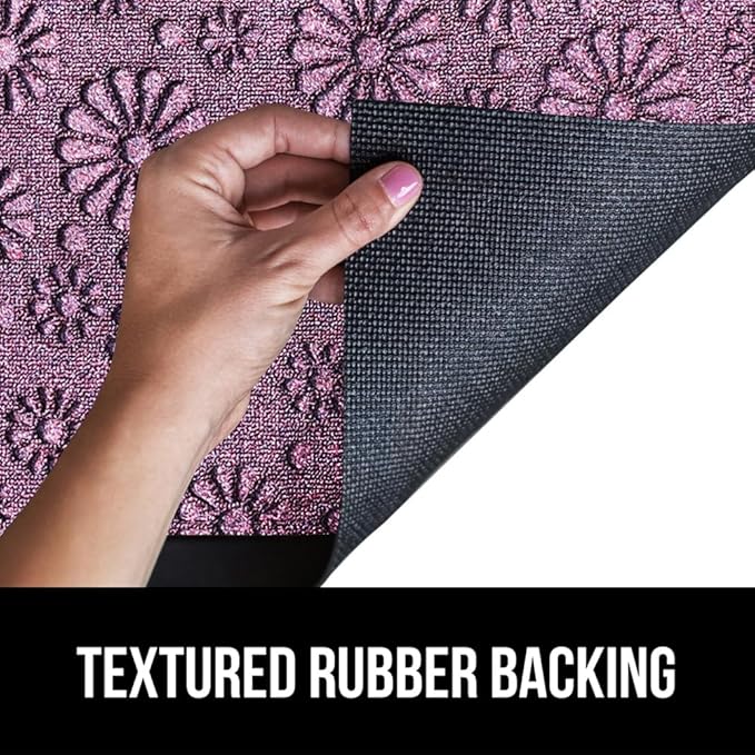 GORILLA GRIP 100% Waterproof All-Season WeatherMAX Doormat, Durable Natural Rubber, Stain and Fade Resistant, Low Profile, Indoor Outdoor Door Mats, Easy Clean Entry Mat, 29x17, Purple Confetti Daisy