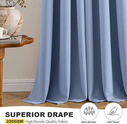 MIULEE Denim Blue Blackout Curtains for Bedroom Living Room 63 Inches Long 2 Panels, Thermal Insulated Room Darkening Drapes Solid Grommet Noise Reduction Light Blocking Window Treatments 40x63 Inch