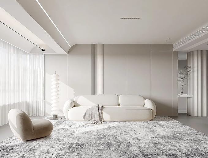 UERMEI 7x9 Area Rug Living Room Rugs - Washable Neutral Modern Abstract Soft Thin Large Rug Indoor Floor No Slip Rug Carpet for Bedroom Under Dining Table Home Office Decor - Grey