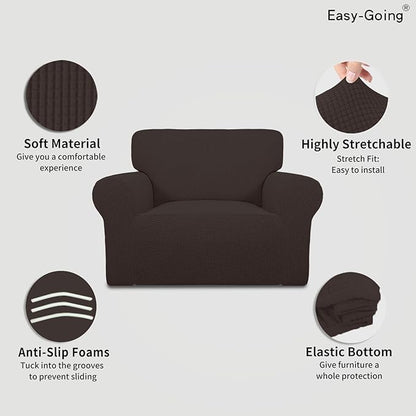 Easy-Going Stretch Oversized Chair Sofa Slipcover 1-Piece Couch Sofa Cover Furniture Protector Soft with Elastic Bottom for Kids Spandex Jacquard Fabric Small Checks Chocolate