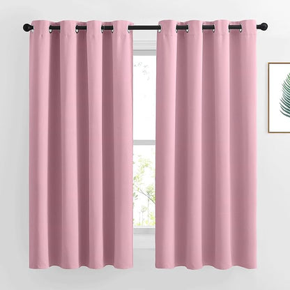NICETOWN Room Darkening Bedroom Curtains 63 inches Long, Window Treatment Thermal Insulated Solid Grommet Voice Reducing Drapes for Kids Room, Crystal Pink, Set of 2, W46 x L63