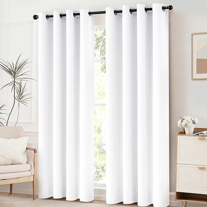 Yakamok White Curtains 63 Inch Length Room Darkening Grommet Light Blocking Thermal Insulated Blackout Window Curtain for Bedroom Living Room 52" W x 63" L (Set of 2 Panels,Pure White)