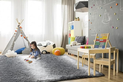 TWINNIS Super Soft Shaggy Rugs Fluffy Carpets, 8x10 Feet, Indoor Modern Plush Area Rugs for Living Room Bedroom Kids Room Nursery Home Decor, Upgrade Anti-Skid Rectangular Fuzzy Rug, Grey White