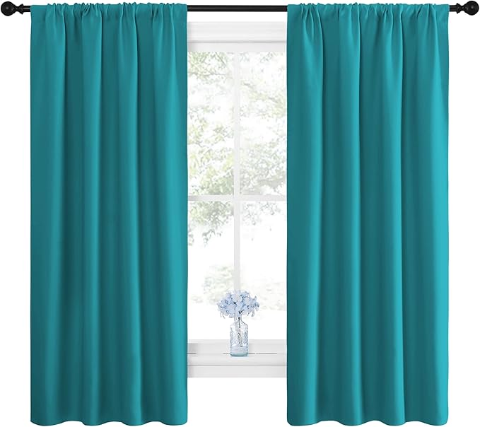 NICETOWN Peacock Blue Blackout Curtains Panels for Window, Thermal Insulated Rod Pocket Blackout Drapes/Draperies for Living Room (2 Panels, W42 x L63 inches)