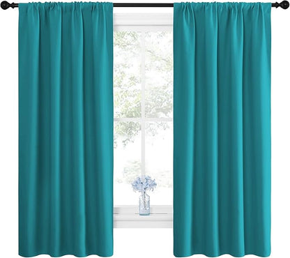 NICETOWN Peacock Blue Blackout Curtains Panels for Window, Thermal Insulated Rod Pocket Blackout Drapes/Draperies for Living Room (2 Panels, W42 x L63 inches)