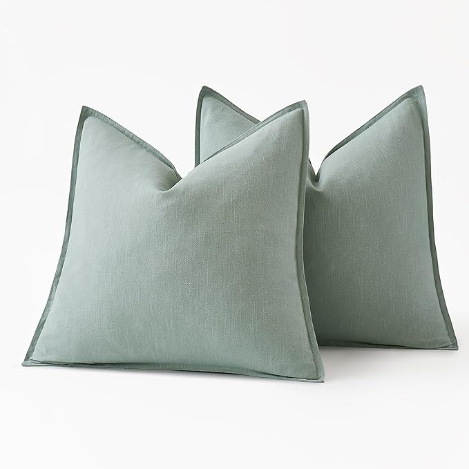 MIULEE Decorative Linen Pillow Covers 18x18 Inch Aqua Green Boho Farmhouse Neutral Spring Couch Throw Pillows for Bed Pack of 2 Accent Modern Pillowcase Summer Sofa Livingroom Home Decor
