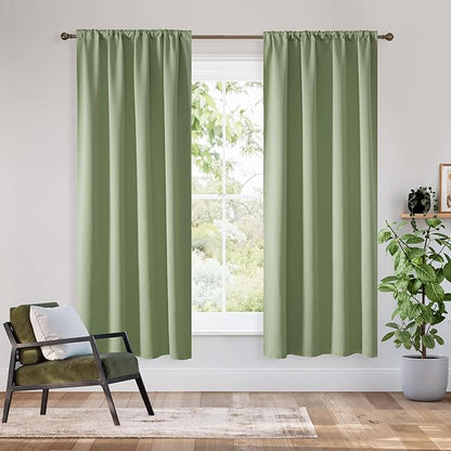 RYB HOME Bedroom Blackout Curtains 63 inches Long, 100% Blackout Thermal Insulated Noise Reducing Curtains for Living Room Nursury, 34 inches Wide by 63 inches Long, Sage Green