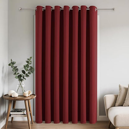 Joydeco Blackout Patio Sliding Door Curtains 108 Inches Long, Grommet Privacy Room Divider Curtains, Extra Wide Thermal Blackout Drapes for Bedroom Living Room (Burgundy Red, 100Wx108L, 1 Panel)