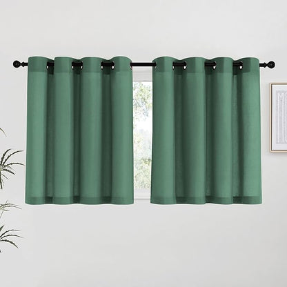 NICETOWN Olive Green Linen Kitchen Curtains 36 inch Length, Decorative Thick Flax Small Window Treatments Privacy Assured with Light Filtering for Bedroom/Bathroom, W55 x L36, 2 Panels