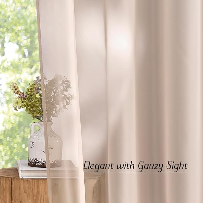 NICETOWN Taupe Sheer Curtains 72 inches Long, Grommet Light Filtering Window Treatments Airy & Breathable Soft Drapes for Bedroom/Home Office, W54 x L72, 2 Panels
