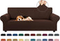 KEKUOU Stretch Sofa Cover Slipcover ，Couch Covers for 3 Cushion Couch Sofa pet Friendly (78"-94") Furniture Protector Sofa with Elastic Bottom for Kids,Dog, Jacquard Small Checked(Large,Chocolate)