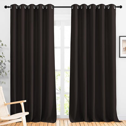 NICETOWN Bedroom Blackout Curtains and Drapes - Energy Smart Thermal Insulated Solid Grommet Blackout Draperies for Living Room (2 Panels, 66 inches x 90 inches, Toffee Brown)