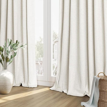 Guken Cream 100% Blackout Cream Linen Curtains 52 Inch Wide by 146 Inch 2 Panels Set for Living Room Bedroom Back Tab Thermal Insulated Black Out Drapes Room Darkening Window Curtains