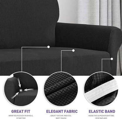 ZNSAYOTX Super Stretch Couch Cover Love Seat Sofa Covers for Living Room Dogs Pet Friendly Furniture Protector Spandex Loveseat Slipcovers with Anti Slip Foam Sticks (Black, Loveseat)