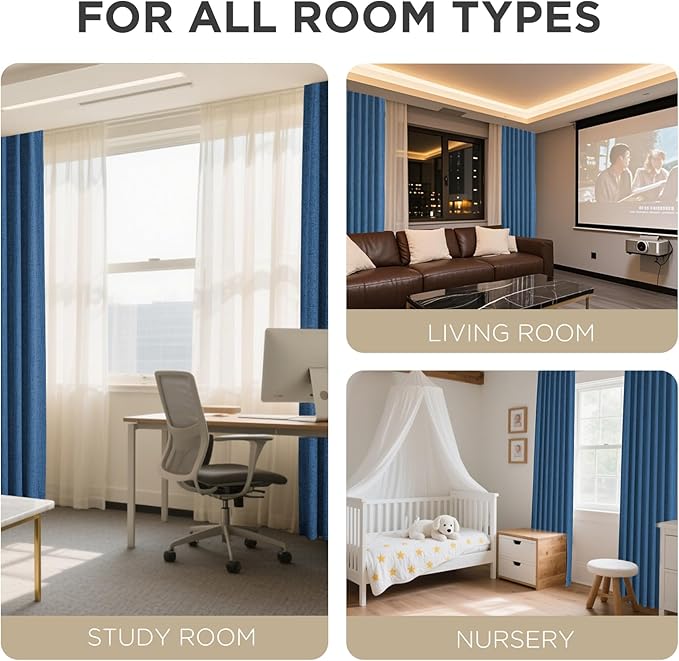 Joydeco Linen Blackout Curtains for Bedroom - 100% Light Blocking 1 Panels, Navy Blue Drapes 100" W x 120" L, Thermal Insulated Room Darkening Curtains for Living Room, Rod Pocket & Back Tabs