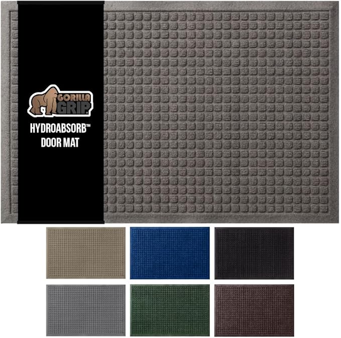 GORILLA GRIP® Ultra Absorbent Front Door Mat Outside Entrance 47x35, Traps Dirt and Moisture, HydroABSORB Indoor Outdoor Doormat Holds Up to 6 Cups Water, Stain and Fade Resistant Welcome Mat Charcoal