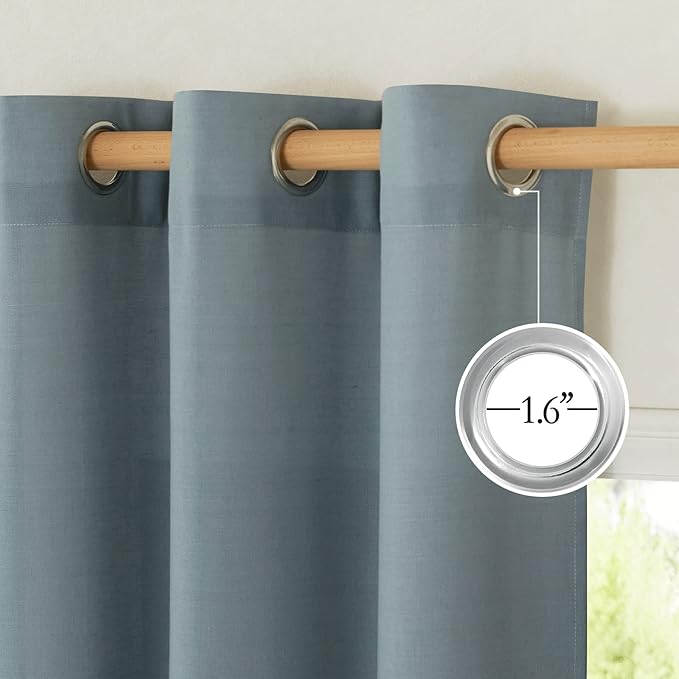 NICETOWN Stone Blue Thick Linen Curtains 72" Length, Grommet Privacy Window Treatments Linen Weave with Light Penetration Vertical Drapes for Farmhouse/Home Office, W42 x L72, 2 Panels