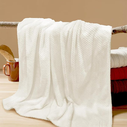 4 Pack Fleece Throw Blankets 50x60 Inches - Oeko-Tex Certified 100, 270 GSM Ultra Soft Plush for Bed, Couch and Cozy Gifts. 3D Waffle Texture, No Shedding No Pilling All Season (Cream)