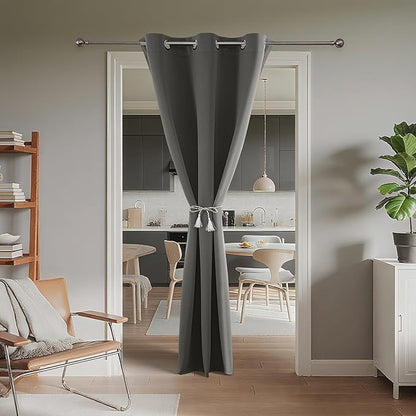 Joydeco Blackout Door Curtain for Doorway Privacy 108 Inches Long, Grommet Closet Curtain for Open Closet, Room Divider for Bedroom Living Room (Light Grey, 52Wx108L, 1 Panel)