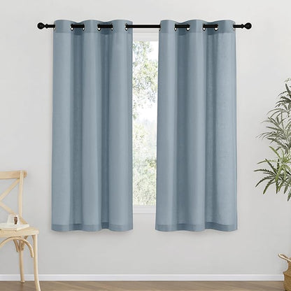 NICETOWN Thick Linen Blend Curtains Flax Textured for Bedroom, Rustic Grommet Semi Sheer Privacy Added Window Curtains & Drapes Light Filtering for Nursery, Stone Blue, W42 x L63, Set of 2
