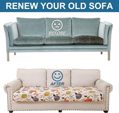 Smiry Printed Couch Cushion Covers, Stretch Soft Couch Covers for Sofa, Washable Non-Slip Sofa Slipcover Furniture Protector for Indoor and Outdoor (2 Pack, Orange)