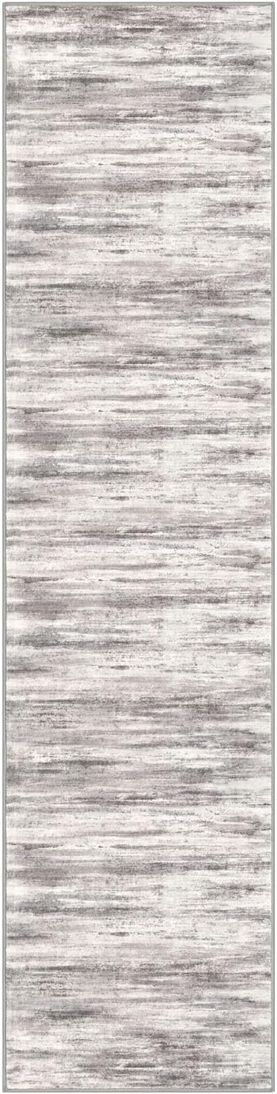 KOZYFLY Modern Abstract Washable Rug Runner 2.6x10 Hallway Rug Runner Non-Slip Soft Kitchen Runner Rugs, Grey/Light Beige/Brown Striped Carpet for Entryway Bathroom