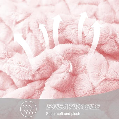 Exclusivo Mezcla Fleece Throw Blanket for Couch and Bed, 50x70 Inches Soft Cozy Jacquard Flannel Blankets, Lightweight Fuzzy Plush Warm Throws for Women, Light Pink