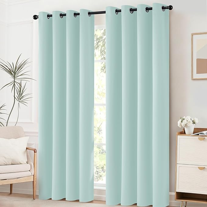 Yakamok Aqua Blackout Curtains 84 Inch Length Light Blocking Thermal Insulated Room Darkening Solid Grommet Window Treatment Drapes Curtain for Bedroom Living Room (W52xL84 2 Panels Aqua Blue)