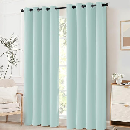 Yakamok Aqua Blackout Curtains 84 Inch Length Light Blocking Thermal Insulated Room Darkening Solid Grommet Window Treatment Drapes Curtain for Bedroom Living Room (W52xL84 2 Panels Aqua Blue)