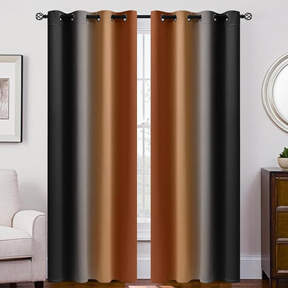 SimpleHome Ombre Room Darkening Curtains 84 inches Length for Bedroom,Grommet Gradient Light Blocking Burnt Orange and Black Gradient Window Curtains for Living Room,2 Panels, 52x84 inches