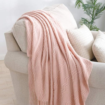BOURINA Pink Throw Blanket 60x80 Inches Throw Textured Solid Soft Sofa Throw Couch Knitted Decorative Blanket