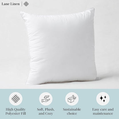 LANE LINEN Throw Pillow Inserts 18" x 18" - Set of 8 White Down Alternative Pillows for Bed, Sofa, and Couch - Fluffy Decorative Stuffer Pillow for Indoors