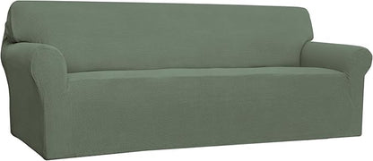 Easy-Going Stretch 4 Seater Sofa Slipcover 1-Piece Sofa Cover Furniture Protector Couch Soft with Elastic Bottom for Kids, Polyester Spandex Jacquard Fabric Small Checks Greyish Green