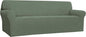 Easy-Going Stretch 4 Seater Sofa Slipcover 1-Piece Sofa Cover Furniture Protector Couch Soft with Elastic Bottom for Kids, Polyester Spandex Jacquard Fabric Small Checks Greyish Green