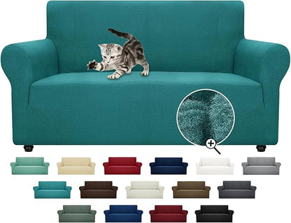 ZNSAYOTX Super Stretch Couch Cover Love Seat Sofa Covers for Living Room Dogs Pet Friendly Furniture Protector Spandex Loveseat Slipcovers with Anti Slip Foam Sticks (Peacock Teal, Loveseat)