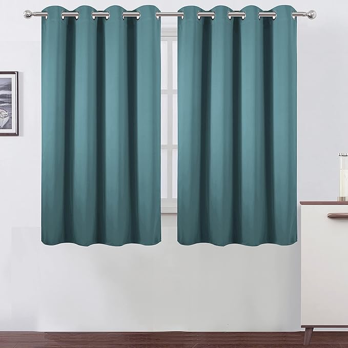 LEMOMO Blackout Curtains 52 x 45 inch/Sea Teal Curtains Set of 2 Panels/Thermal Insulated Room Darkening Bedroom Curtains