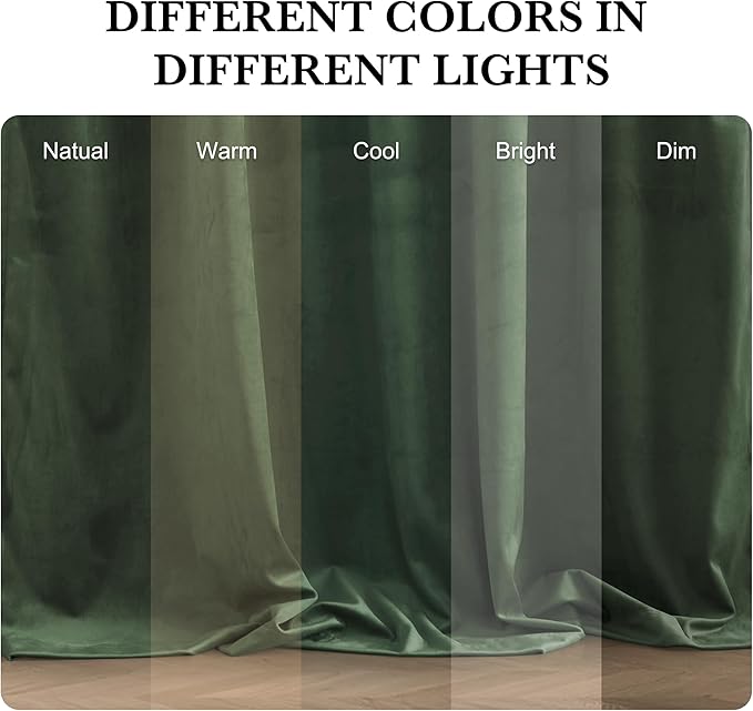 RYB HOME Elegant Green Velvet Curtains 84 inches Long, Light Blocking, Thermal Insulated, Stylish Velvet Drapes with Hook Belt for Cozy Home Aesthetics, 52" W x L84 L, 2 Panels Set
