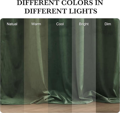 RYB HOME Elegant Green Velvet Curtains 84 inches Long, Light Blocking, Thermal Insulated, Stylish Velvet Drapes with Hook Belt for Cozy Home Aesthetics, 52" W x L102 L, 2 Panels Set