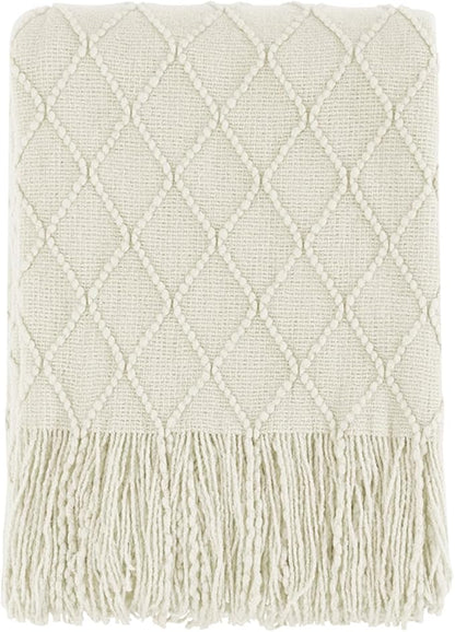 BOURINA Beige Throw Blanket 50x60 Inches Throw Textured Solid Soft Sofa Couch Decorative Knit Blanket