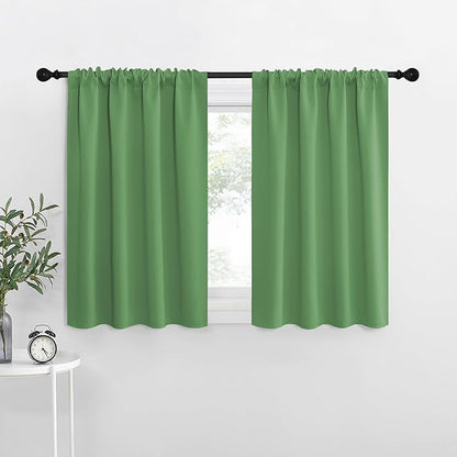 NICETOWN Kitchen Curtains, Froest Green, 34" x 40", Set of 2, Short Blackout Curtains & Drapes, Thermal Insulated Rod Pocket Window Treatment Draperies for Nursery