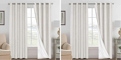 H.VERSAILTEX 100% Blackout Curtains Ivory, Linen Blackout Curtains 96 inch Curtains 2 Panel Set, Elegant Curtain for Bedroom Grommet Drapes Window Curtains Living Room Drapes (Pack of 2)