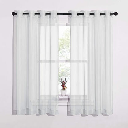 NICETOWN Sheer Curtains 63 Long - Ring Top Solid Voile Window Draperies for Bedroom/Home Decor/Kitchen/Living (Light Gray, Set of 2, W54 x L63 Inches)