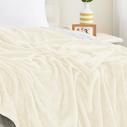 KMUSET Cream Fleece Blanket Twin Size - Lightweight Super Soft Cozy Bed Blanket Microfiber 60 x 80 inches