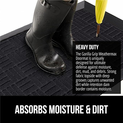 GORILLA GRIP 100% Waterproof All-Season WeatherMAX Doormat US Designed Natural Rubber, Stain and Fade Resistant, Low Profile Indoor Outdoor Door Mats, Easy Clean Patio Mat, 29x17, Black Maze