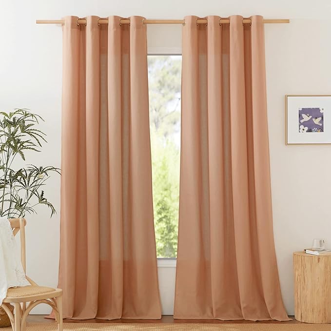 NICETOWN Rustic Linen 102 inch Long Curtains for Living Room, Grommet Privacy Added Thick Linen Weave with Light Filter Window Curtains & Drapes for Bedroom, Burnt Orange, W55 x L102, 2 Panels